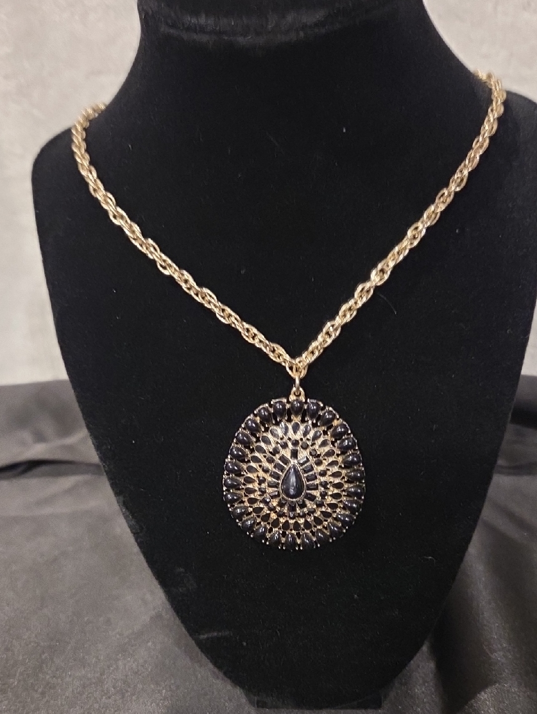 Banana Republic Gold-Plated Necklace With Black Teardrop Medallion Pendant